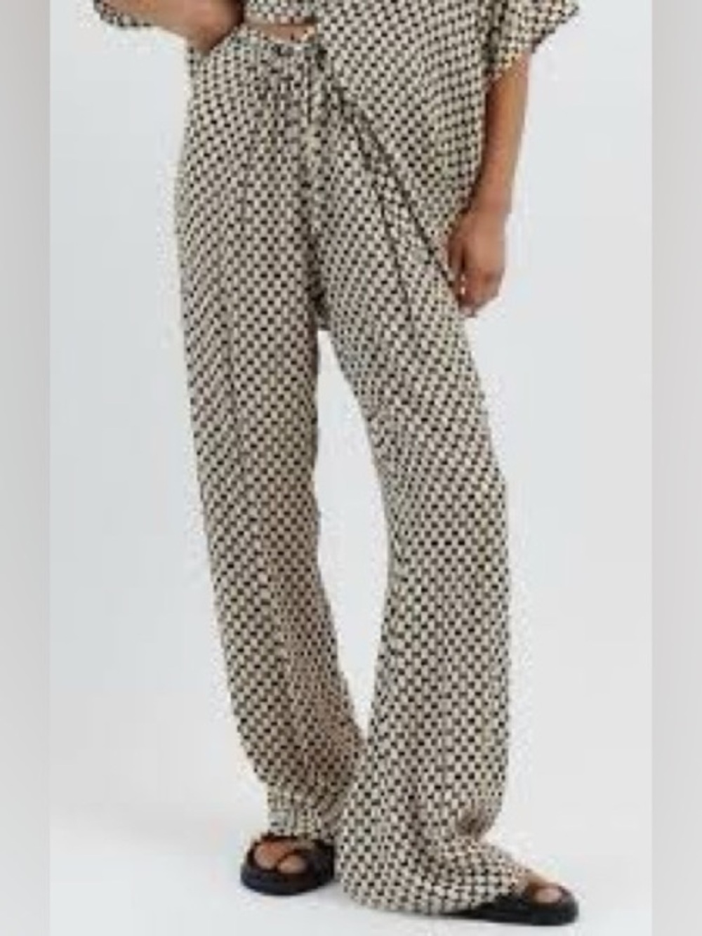 DISSH Geometric Retro Fluid Woven Cream Black Flowy Pants size 6